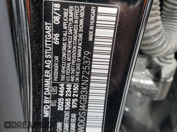 2019 Mercedes-Benz CLA 250 with VIN WDDSJ4GB3KN725379, listed as a Copart auction lot 51957294 with 60,030 mi miles and . Bid and sale history available at DreamBid. Image 13.