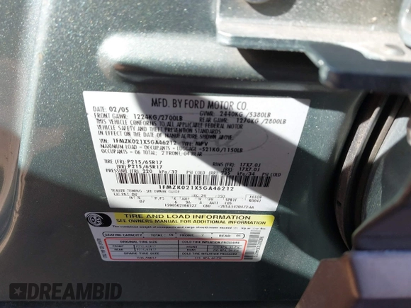 2005 Ford Freestyle SEL z VIN 1FMZK021X5GA46212, wystawiony jako IAAI lot #41779597 z przebiegiem 147 994 mil mil oraz . Historia ofert i sprzedaży dostępna na DreamBid. Obrazek 9.