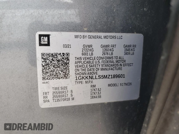 2021 GMC Acadia AT4 z VIN 1GKKNLLS5MZ189601, wystawiony jako Copart lot #47137665 z przebiegiem 83 396 mil mil oraz Nie do naprawy • Non repairable. Historia ofert i sprzedaży dostępna na DreamBid. Obrazek 14.