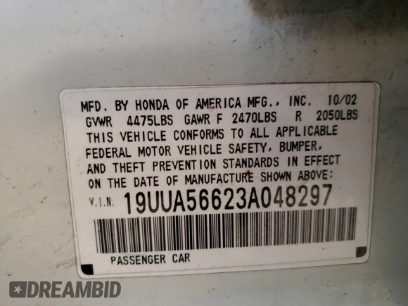 2003 Acura TL with VIN 19UUA56623A048297, listed as a Copart auction lot 46396465 with 123,108 mi miles and Clean Title. Bid and sale history available at carsss.com. Image 12.