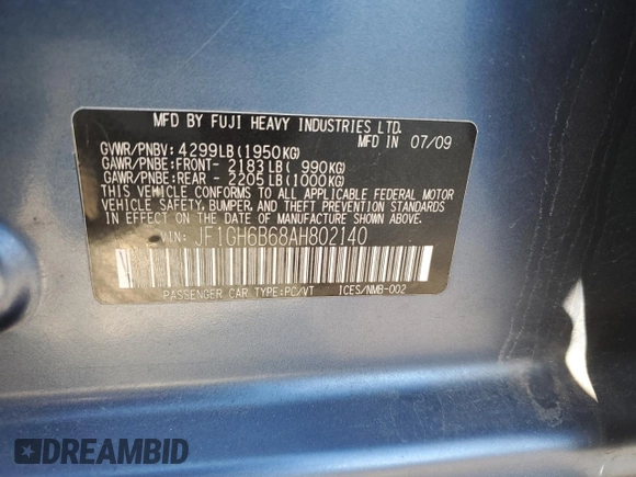 2010 Subaru Impreza i Premium с VIN JF1GH6B68AH802140, выставлен на аукционе Copart как лот 42410055 с пробегом 195 858 миль миль и Списание • Salvage title. История ставок и продаж доступна на DreamBid. Изображение 14.