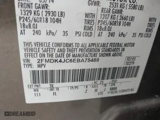 2014 Ford Edge SEL with VIN 2FMDK4JC6EBA75489, listed as a IAAI auction lot 41929051 with 91,879 mi miles. Bid and sale history available at carsss.com. Image 9.