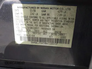 2008 Nissan Altima SL with VIN 1N4AL21E58N510057, listed as a IAAI auction lot 41779697 with Not Provided miles and . Bid and sale history available at DreamBid. Image 9.