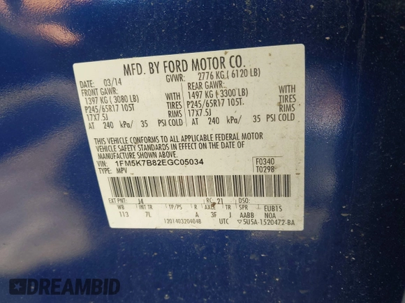 2014 Ford Explorer with VIN 1FM5K7B82EGC05034, listed as a IAAI auction lot 42258461 with 76,293 mi miles and . Bid and sale history available at DreamBid. Image 9.