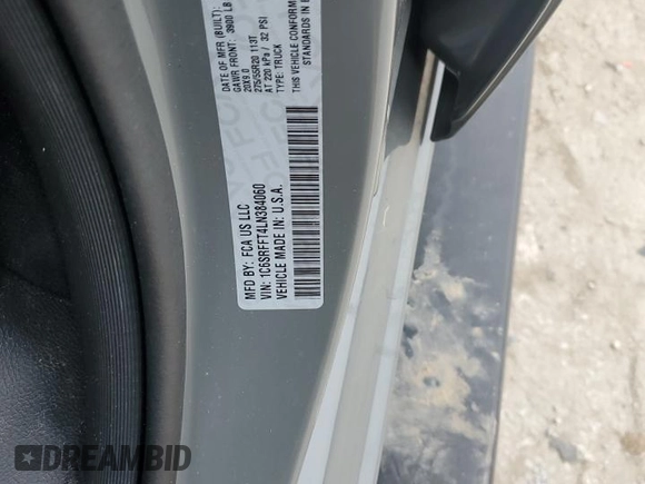 2020 Ram 1500 Big Horn with VIN 1C6SRFFT4LN384060, listed as a Copart auction lot 43800115 with 90,014 mi miles and Salvage title. Bid and sale history available at DreamBid. Image 12.