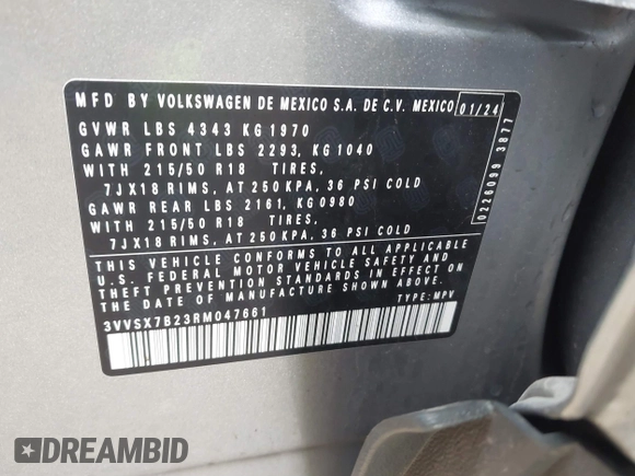 2024 Volkswagen Taos SE z VIN 3VVSX7B23RM047661, wystawiony jako IAAI lot #41609371 z przebiegiem 16 038 mil mil oraz . Historia ofert i sprzedaży dostępna na DreamBid. Obrazek 9.
