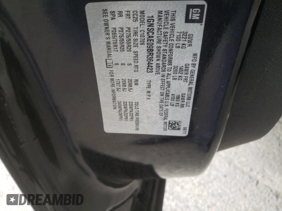2011 Chevrolet Tahoe LS with VIN 1GNSCAE09BR364423, listed as a Copart auction lot 48346675 with 199,099 mi miles and Salvage title. Bid and sale history available at DreamBid. Image 15.