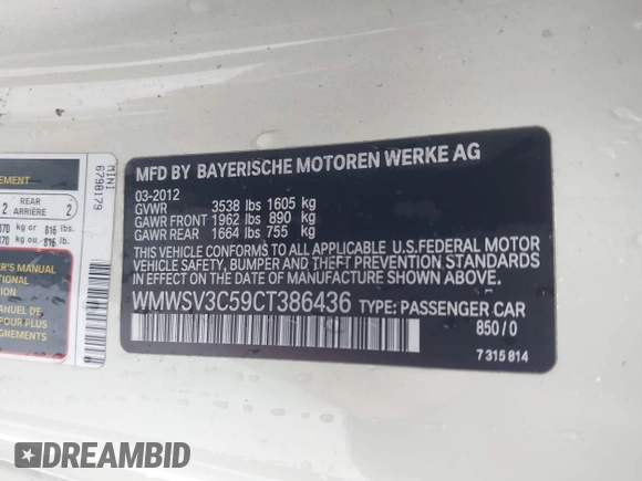 2012 MINI Hardtop S z VIN WMWSV3C59CT386436, wystawiony jako IAAI lot #42254715 z przebiegiem 60 260 mil mil oraz . Historia ofert i sprzedaży dostępna na DreamBid. Obrazek 9.