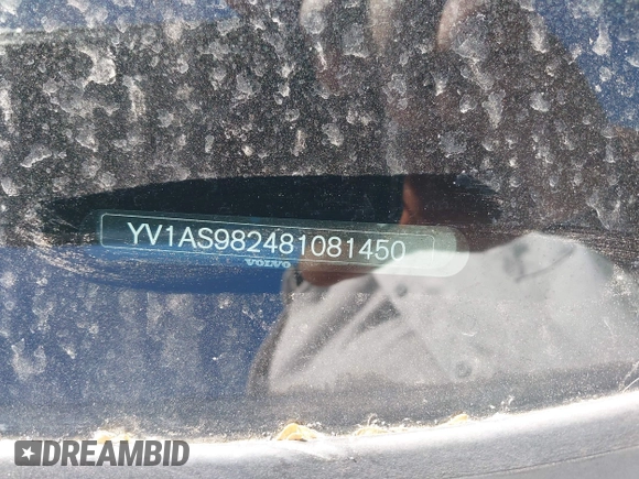 2008 Volvo S80 3.2L with VIN YV1AS982481081450, listed as a IAAI auction lot 41913465 with 253,666 mi miles and . Bid and sale history available at DreamBid. Image 9.