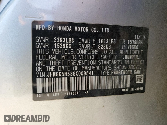 2016 Honda Fit LX z VIN JHMGK5H53GX009541, wystawiony jako Copart lot #56158035 z przebiegiem 260 565 mil mil oraz Szkody całkowita. Historia ofert i sprzedaży dostępna na DreamBid. Obrazek 12.