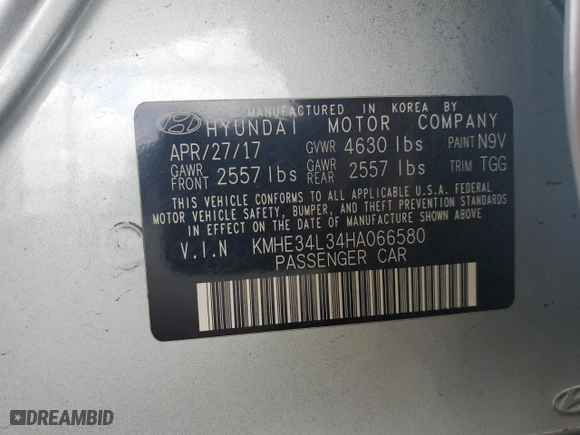 2017 Hyundai Sonata Hybrid Limited with VIN KMHE34L34HA066580, listed as a Copart auction lot 77194564 with 97,596 mi miles and Salvage Title. Bid and sale history available at carsss.com. Image 13.