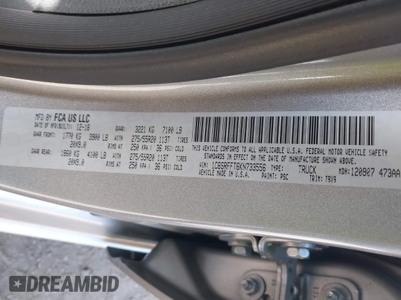 2019 Ram 1500 Big Horn z VIN 1C6SRFFT6KN733556, wystawiony jako IAAI lot #42151868 z przebiegiem 54 222 mil mil oraz . Historia ofert i sprzedaży dostępna na DreamBid. Obrazek 9.