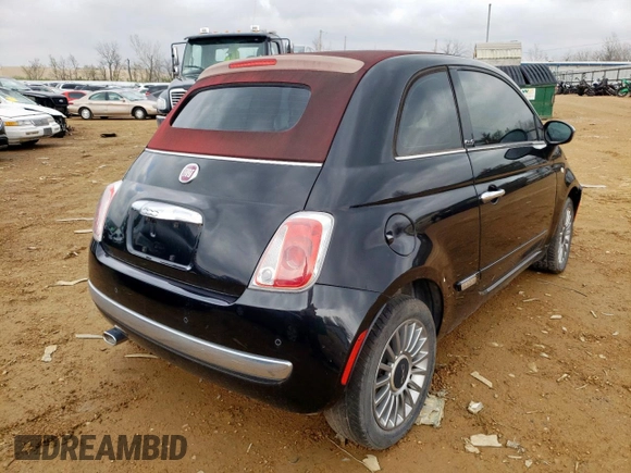 2013 FIAT 500 Lounge with VIN 3C3CFFER5DT664944, listed as a Copart auction lot 51262494 with Not provided miles and Non repairable. Bid and sale history available at DreamBid. Image 4.
