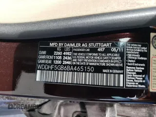 2011 Mercedes-Benz E 350 Luxury with VIN WDDHF5GB6BA465150, listed as a Copart auction lot 45989795 with 95,896 mi miles and Salvage Title. Bid and sale history available at DreamBid. Image 12.