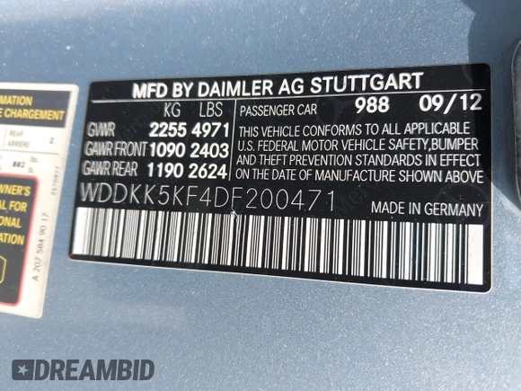 2013 Mercedes-Benz E 350 with VIN WDDKK5KF4DF200471, listed as a IAAI auction lot 42046633 with 76,116 mi miles and . Bid and sale history available at DreamBid. Image 9.