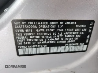 2015 Volkswagen Passat Limited Edition Edition z VIN 1VWAT7A32FC078796, wystawiony jako Copart lot #58763815 z przebiegiem 180 940 mil mil oraz Tytuł czysty. Historia ofert i sprzedaży dostępna na DreamBid. Obrazek 12.