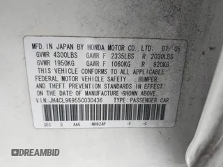 2005 Acura TSX with VIN JH4CL96955C030436, listed as a IAAI auction lot 42014917 with 204,474 mi miles. Bid and sale history available at carsss.com. Image 9.