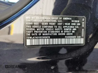2019 Volkswagen Passat 2.0T Wolfsburg Edition with VIN 1VWLA7A31KC003676, listed as a Copart auction lot 44653595 with 28,376 mi miles and Salvage Title. Bid and sale history available at carsss.com. Image 14.