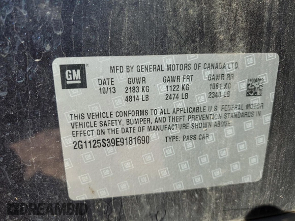 2014 Chevrolet Impala LT with VIN 2G1125S39E9181690, listed as a Copart auction lot 45065065 with 214,560 mi miles and Salvage Title. Bid and sale history available at DreamBid. Image 14.