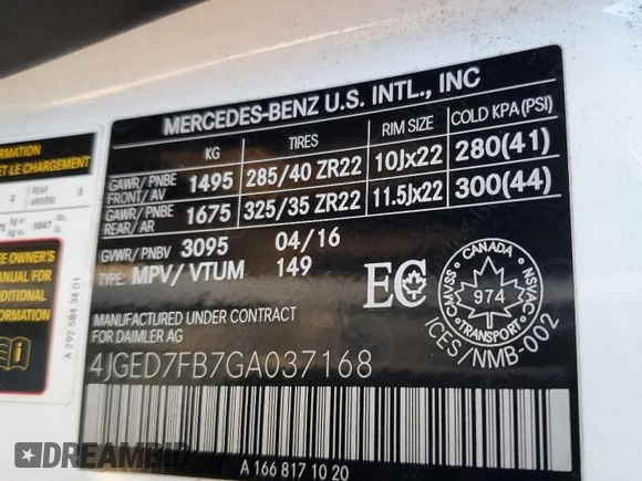 2016 Mercedes-Benz GLE 63 S AMG with VIN 4JGED7FB7GA037168, listed as a Copart auction lot 77898364 with 79,850 mi miles and Salvage title. Bid and sale history available at DreamBid. Image 14.