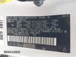 2012 Toyota Sienna XLE with VIN 5TDDK3DC3CS041984, listed as a IAAI auction lot 41711974 with 149,879 mi miles. Bid and sale history available at carsss.com. Image 9.