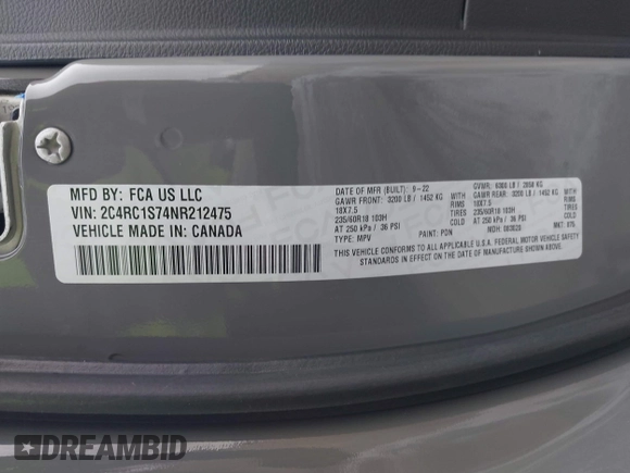 2022 Chrysler Pacifica Hybrid Limited with VIN 2C4RC1S74NR212475, listed as a IAAI auction lot 42264228 with 48,839 mi miles and . Bid and sale history available at DreamBid. Image 9.