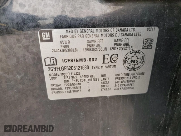 2012 Chevrolet Equinox LTZ with VIN 2GNFLGE52C6121680, listed as a Copart auction lot 49589385 with 122,204 mi miles and Salvage Title. Bid and sale history available at carsss.com. Image 13.