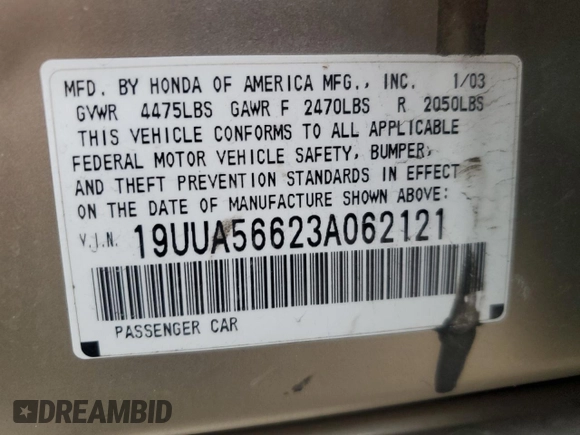 2003 Acura TL with VIN 19UUA56623A062121, listed as a Copart auction lot 52780285 with 219,642 mi miles and Salvage Title. Bid and sale history available at carsss.com. Image 14.