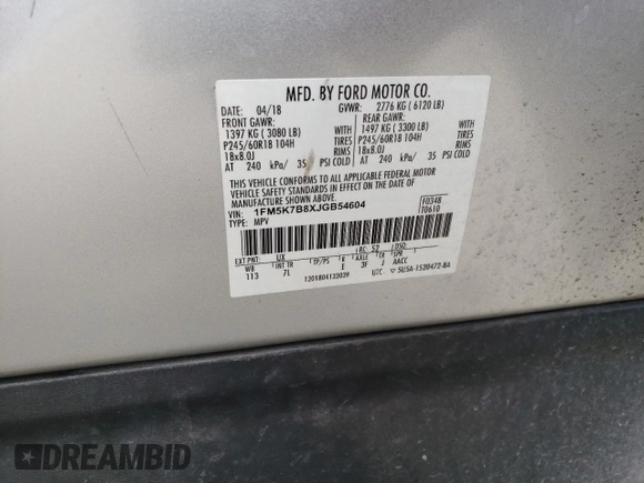 2018 Ford Explorer with VIN 1FM5K7B8XJGB54604, listed as a Copart auction lot 50957575 with 100,957 mi miles and Salvage title. Bid and sale history available at DreamBid. Image 15.