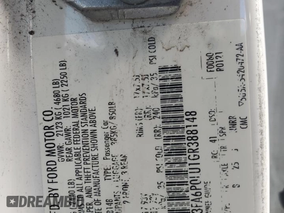 2016 Ford Fusion SE Hybrid with VIN 3FA6P0LU1GR388148, listed as a Copart auction lot 56956725 with 157,100 mi miles and Salvage title. Bid and sale history available at DreamBid. Image 12.