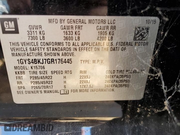 2016 Cadillac Escalade Luxury Collection z VIN 1GYS4BKJ7GR176445, wystawiony jako Copart lot #66930184 z przebiegiem 71 356 mil mil oraz Szkoda całkowita • Salvage title. Historia ofert i sprzedaży dostępna na DreamBid. Obrazek 13.