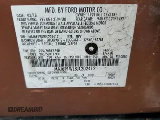 2018 Ford EcoSport Titanium z VIN MAJ6P1WL8JC202412, wystawiony jako Copart lot #55558265 z przebiegiem 122 137 mil mil oraz Szkoda całkowita • Salvage title. Historia ofert i sprzedaży dostępna na DreamBid. Obrazek 13.