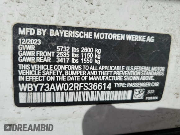 2024 BMW i4 eDrive40 z VIN WBY73AW02RFS36614, wystawiony jako Copart lot #46590795 z przebiegiem 4 286 mil mil oraz Czysty tytuł • Clean title. Historia ofert i sprzedaży dostępna na DreamBid. Obrazek 12.