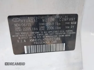 2016 Hyundai Elantra z VIN KMHD35LH7GU317389, wystawiony jako IAAI lot #41640719 z przebiegiem Nie podano mil oraz . Historia ofert i sprzedaży dostępna na DreamBid. Obrazek 9.
