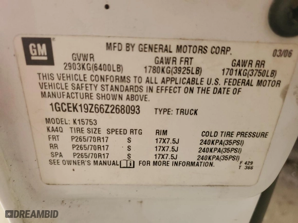 2006 Chevrolet Silverado 1500 LT1 with VIN 1GCEK19Z66Z268093, listed as a Copart auction lot 47841115 with 227,841 mi miles and Salvage Title. Bid and sale history available at carsss.com. Image 12.