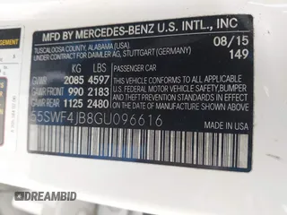 2016 Mercedes-Benz C 300 with VIN 55SWF4JB8GU096616, listed as a IAAI auction lot 42281665 with 104,838 mi miles and . Bid and sale history available at DreamBid. Image 9.