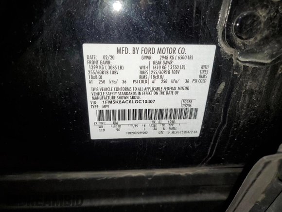 2020 Ford Explorer z VIN 1FM5K8AC6LGC10407, wystawiony jako Copart lot #81112544 z przebiegiem 95 848 mil mil oraz Szkoda całkowita • Salvage title. Historia ofert i sprzedaży dostępna na DreamBid. Obrazek 13.