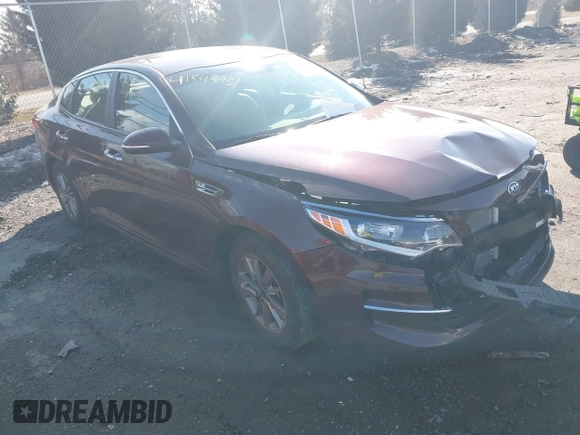 2016 Kia Optima LX Turbo with VIN 5XXGT4L14GG001906, listed as a IAAI auction lot 41543931 with 34,907 mi miles. Bid and sale history available at carsss.com. Image 1.