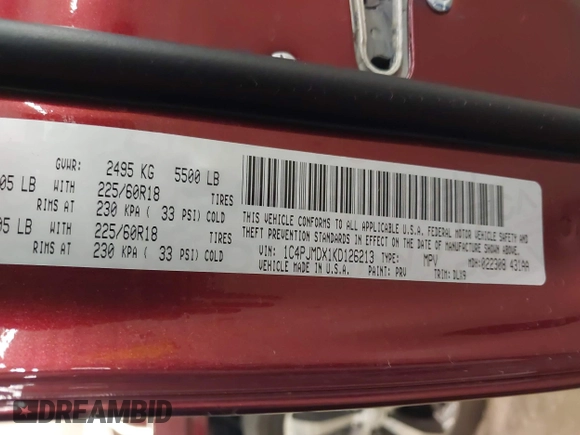 2019 Jeep Cherokee Limited с VIN 1C4PJMDX1KD126213, выставлен на аукционе IAAI как лот 42002843 с пробегом 37 899 миль миль и . История ставок и продаж доступна на DreamBid. Изображение 9.