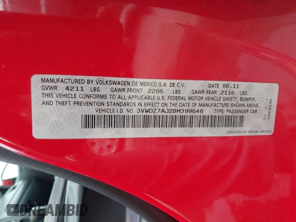2011 Volkswagen Jetta SE with VIN 3VWDZ7AJ2BM399546, listed as a IAAI auction lot 42635268 with 195,565 mi miles and . Bid and sale history available at DreamBid. Image 9.