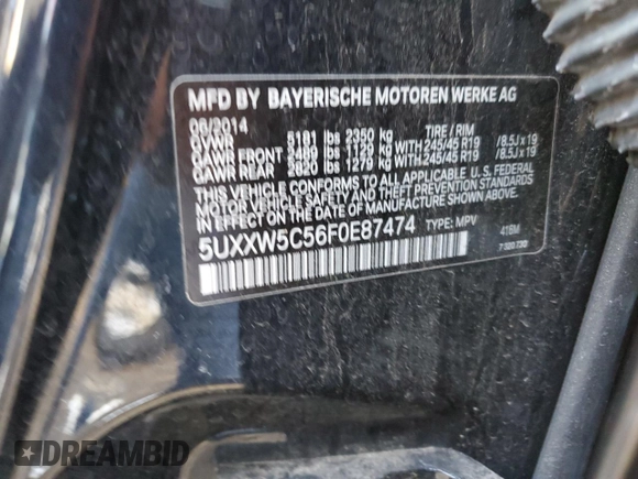 2015 BMW X4 xDrive35i with VIN 5UXXW5C56F0E87474, listed as a Copart auction lot 39752004 with 116,806 mi miles. Bid and sale history available at carsss.com. Image 15.