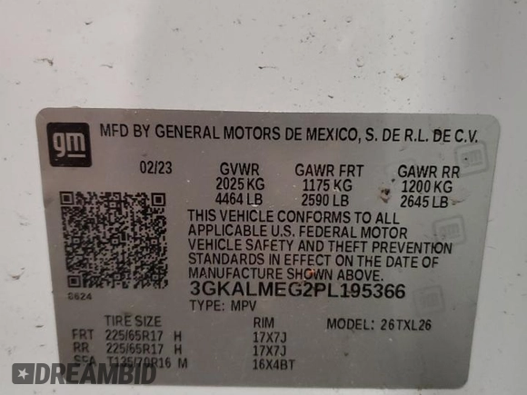 2023 GMC Terrain SLE z VIN 3GKALMEG2PL195366, wystawiony jako Copart lot #60752295 z przebiegiem 23 675 mil mil oraz Szkoda całkowita • Salvage title. Historia ofert i sprzedaży dostępna na DreamBid. Obrazek 13.