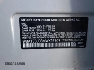 2021 BMW 5 Series 530i xDrive with VIN WBA13BJ08MWX25707, listed as a Copart auction lot 43371195 with 75,126 mi miles and Salvage Title. Bid and sale history available at carsss.com. Image 12.