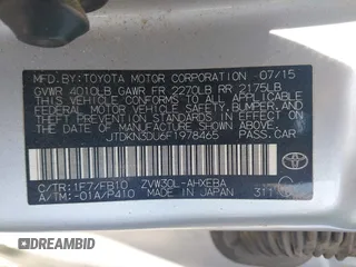 2015 Toyota Prius Four with VIN JTDKN3DU6F1978465, listed as a IAAI auction lot 42141095 with 87,310 mi miles. Bid and sale history available at carsss.com. Image 9.