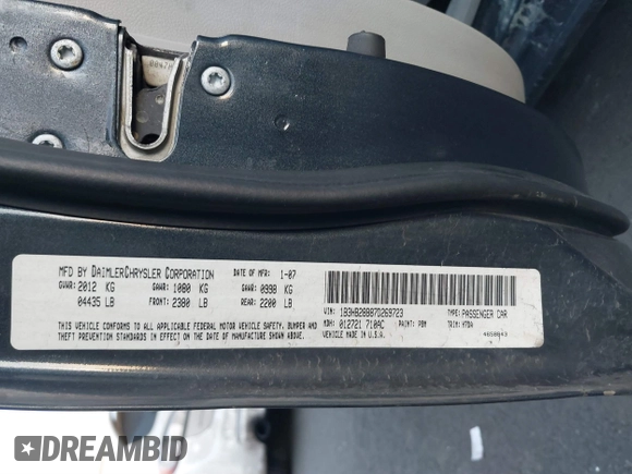 2007 Dodge Caliber with VIN 1B3HB28B87D269723, listed as a IAAI auction lot 41383626 with Not Provided miles and . Bid and sale history available at DreamBid. Image 9.