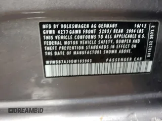 2013 Volkswagen Golf w/Conv & Sunroof с VIN WVWDB7AJ9DW103903, выставлен на аукционе Copart как лот 45702505 с пробегом 59 718 миль миль и Списание • Salvage title. История ставок и продаж доступна на DreamBid. Изображение 12.