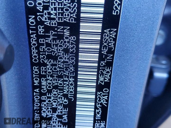 2023 Toyota Corolla Hybrid LE with VIN JTDBCMFE9P3013378, listed as a Copart auction lot 46881875 with 22,183 mi miles and Salvage Title. Bid and sale history available at carsss.com. Image 13.