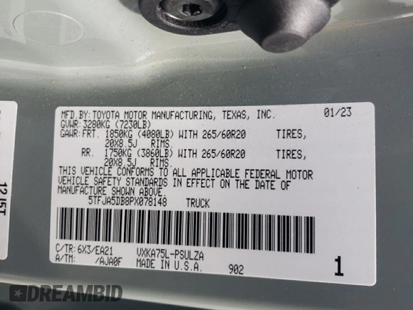 2023 Toyota Tundra Limited with VIN 5TFJA5DB8PX078148, listed as a Copart auction lot 49222095 with 35,975 mi miles and Salvage title. Bid and sale history available at DreamBid. Image 14.