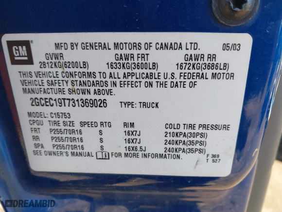 2003 Chevrolet Silverado 1500 LS with VIN 2GCEC19T731369026, listed as a IAAI auction lot 41814490 with 236,597 mi miles. Bid and sale history available at carsss.com. Image 9.