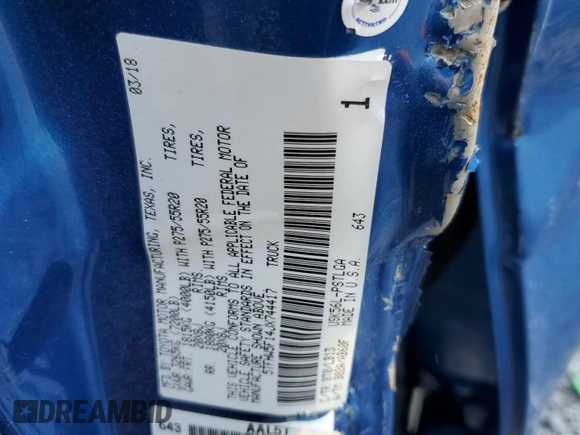 2018 Toyota Tundra SR5 z VIN 5TFHW5F14JX744417, wystawiony jako Copart lot #44142785 z przebiegiem 69 783 mil mil oraz Szkoda całkowita • Salvage title. Historia ofert i sprzedaży dostępna na DreamBid. Obrazek 14.